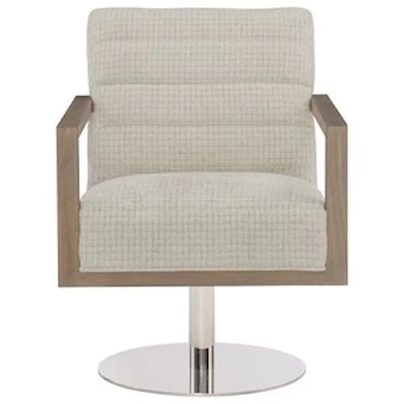 Contemporary Swivel Chair with Exposed Wood Arms and Stainless Steel Base